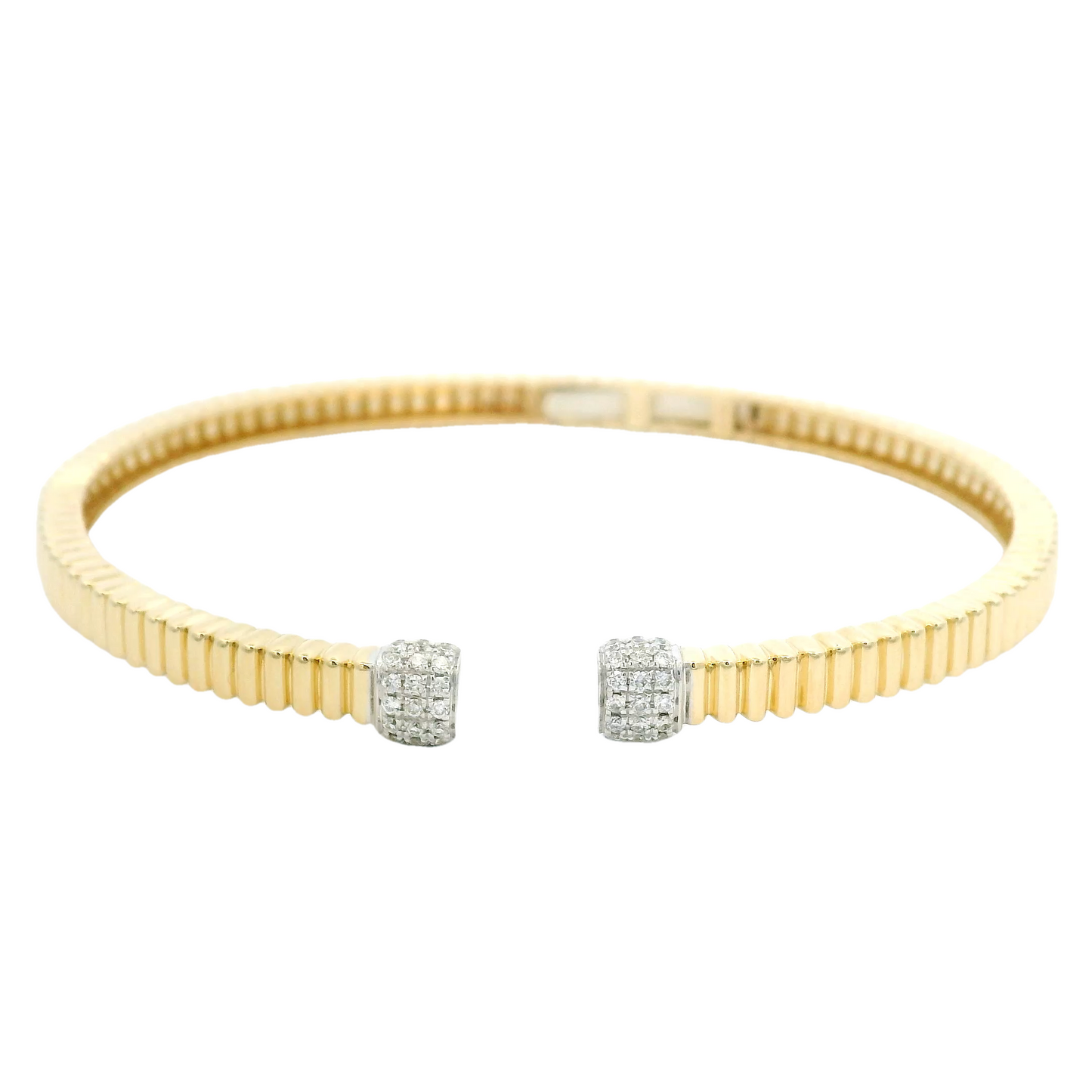 14kt Gold Two Tone Diamond Hinged Open Bangle