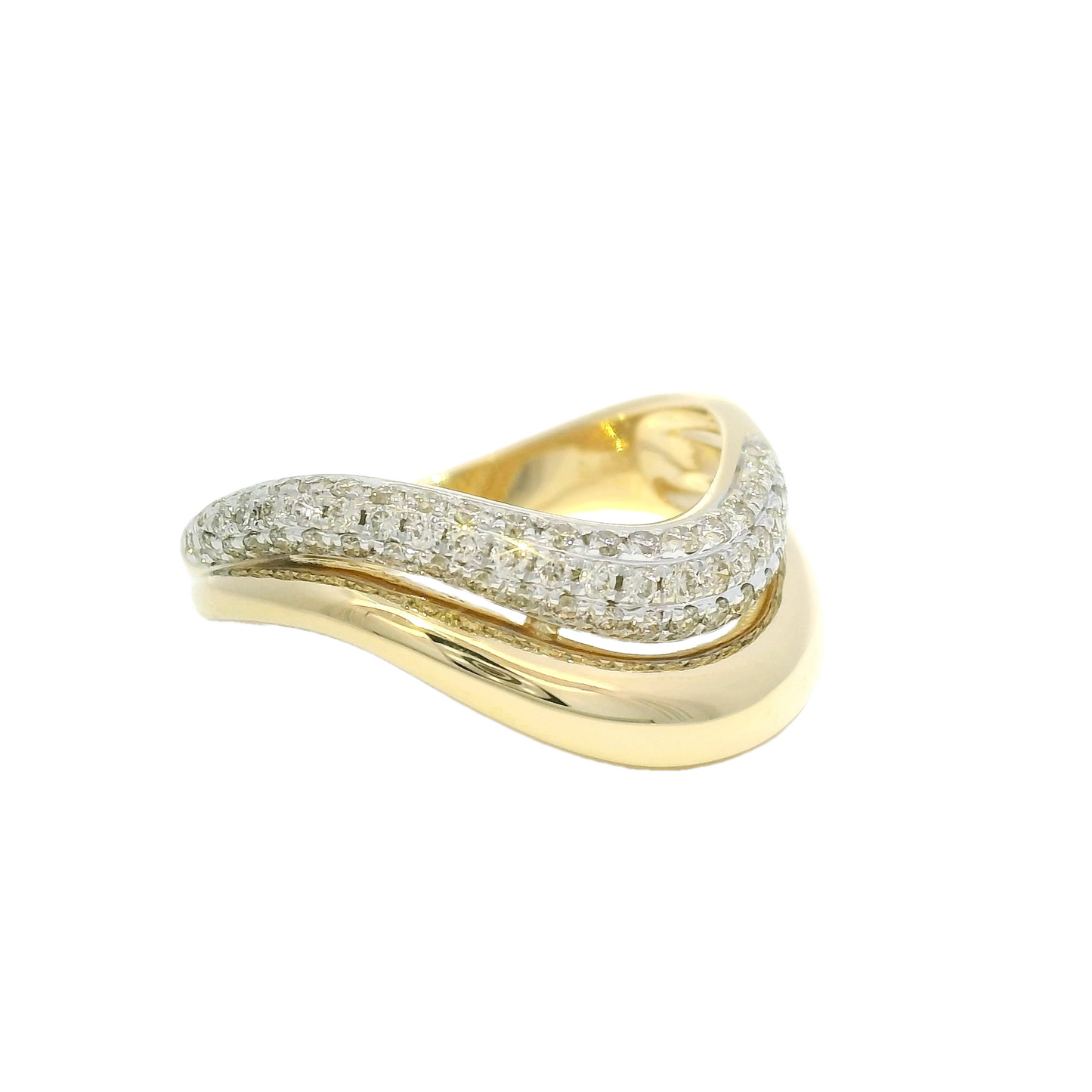 14kt Yellow Gold Pave + Solid Double Ring