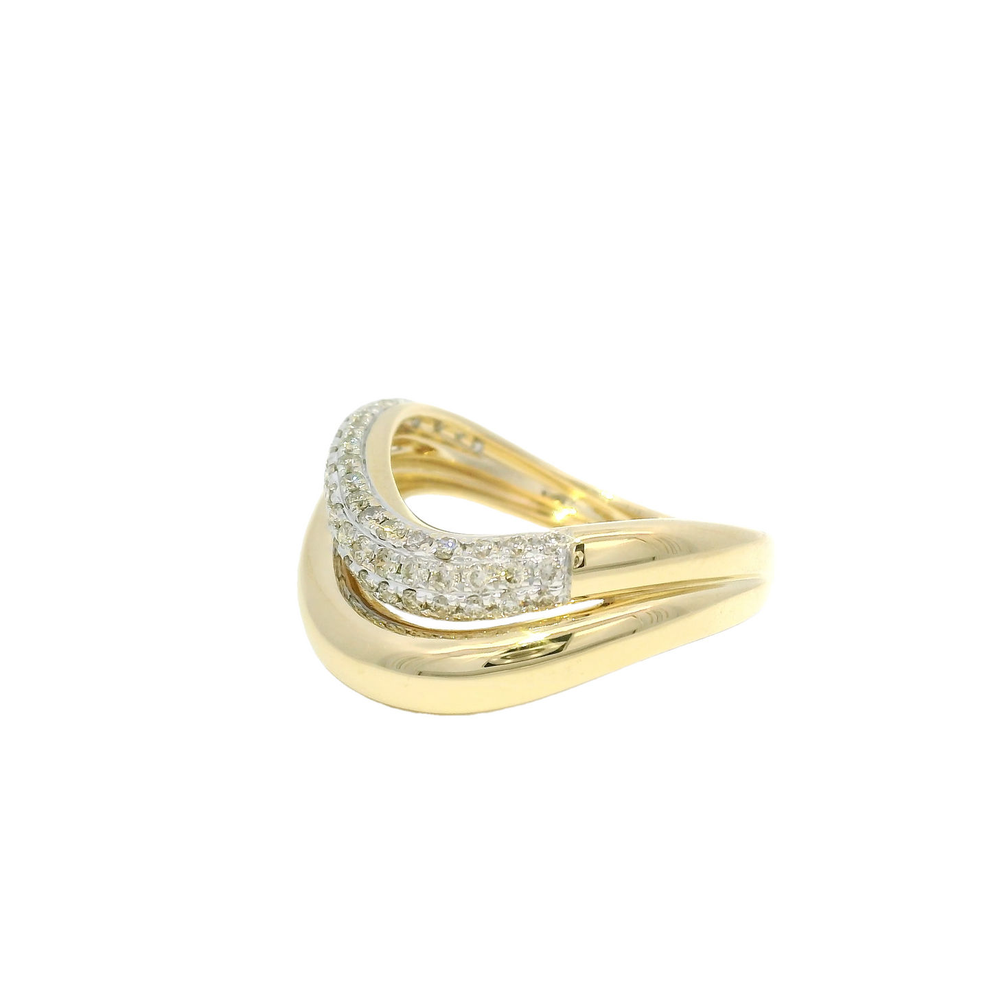 14kt Yellow Gold Pave + Solid Double Ring