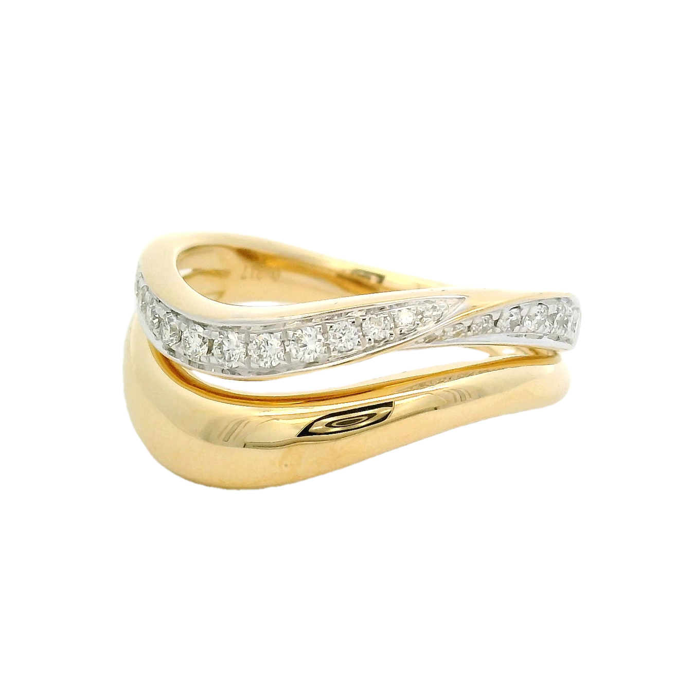 14kt Yellow Gold Pave + Solid Double Twisted Ring