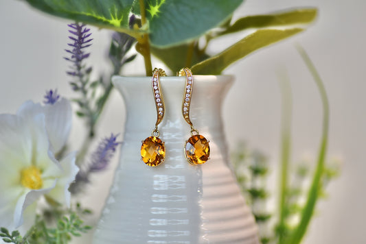 14kt Yellow Gold Citrine & Diamond Earrings