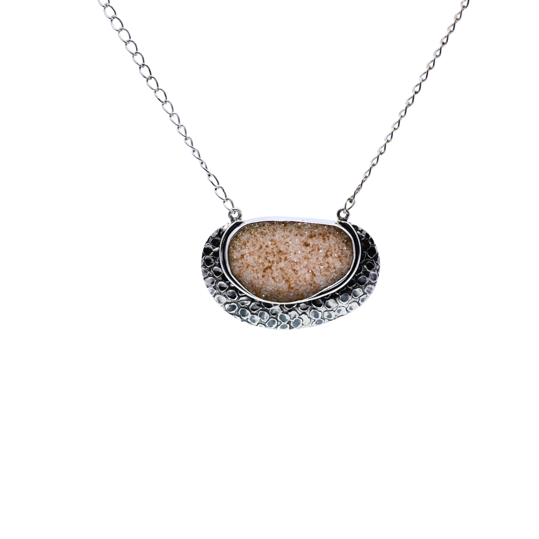 Large Natural Druzy Sterling Silver Necklace