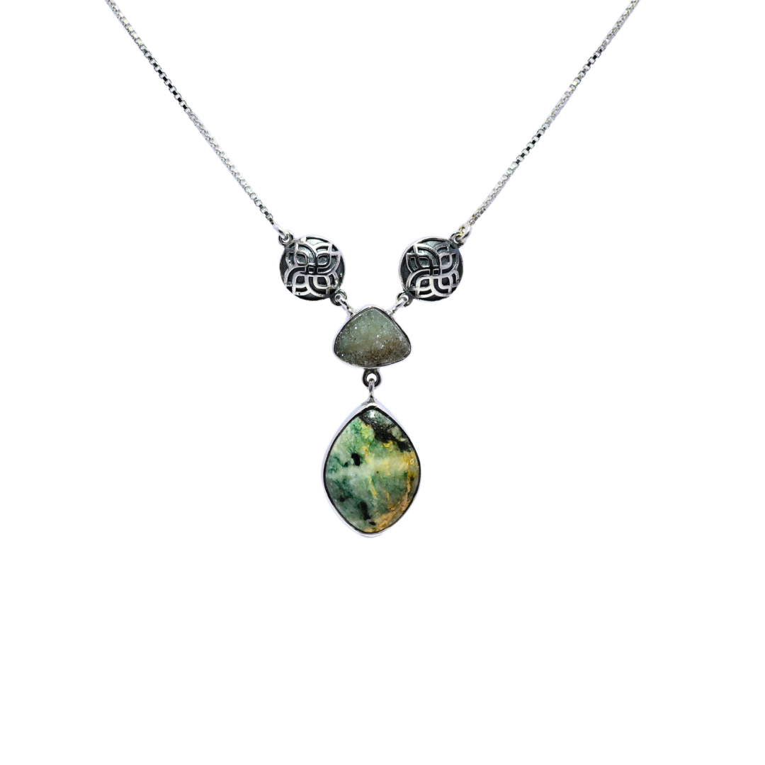 Sterling Silver Mariposite & Druzy Necklace