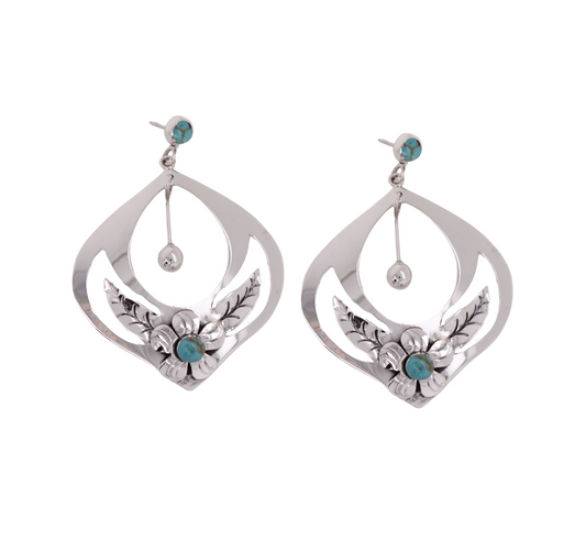 Turquoise Flower Silver Earrings