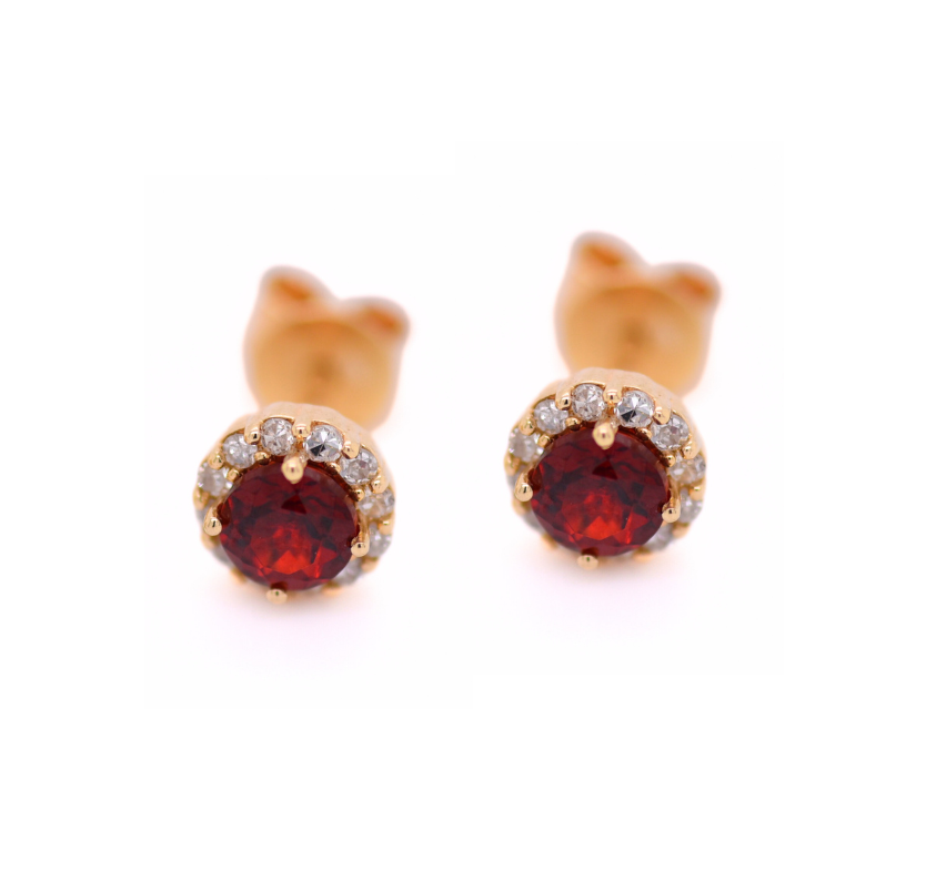 Garnet + Diamond Halo Studs