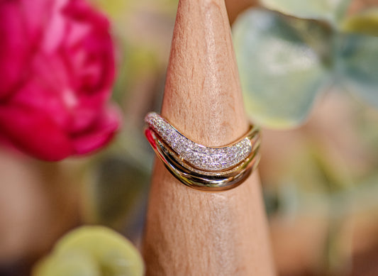 14kt Yellow Gold Pave + Solid Double Ring