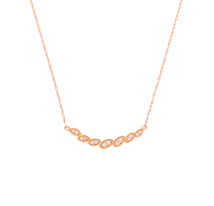 Milgrain Diamond Curved Bar Necklace