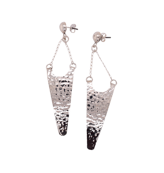 Chain Drop Hammered Silver Earrings