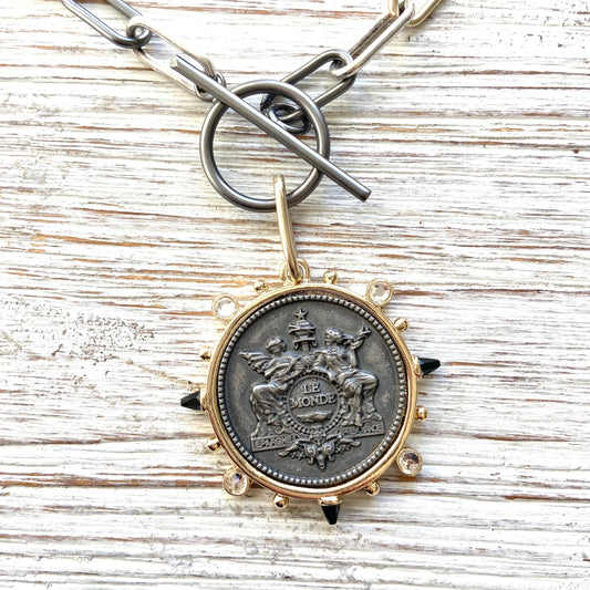 Mixed Metal French Le Monde Coin Necklace