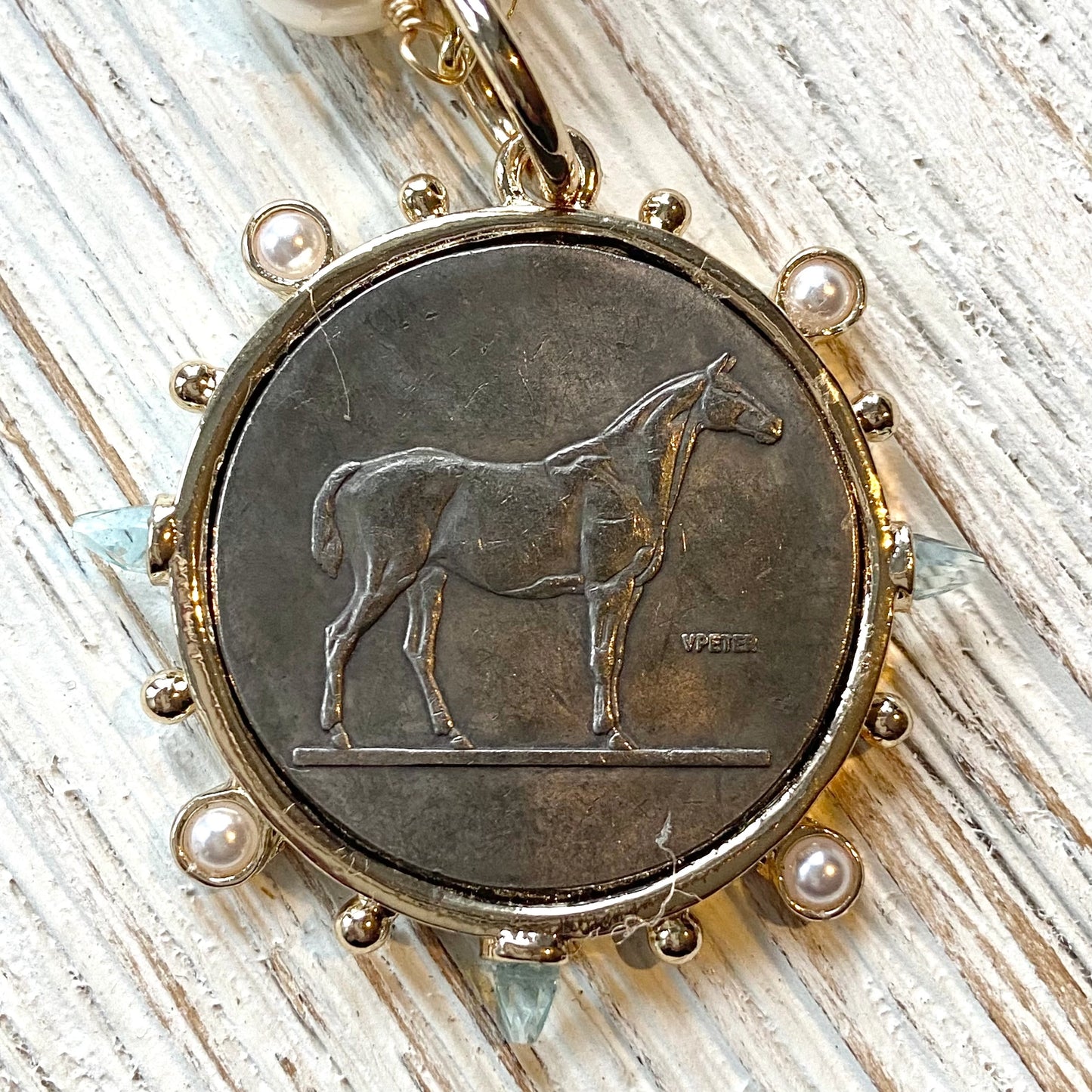 Horse Jewelry French Coin Medallion Equestrian Necklace