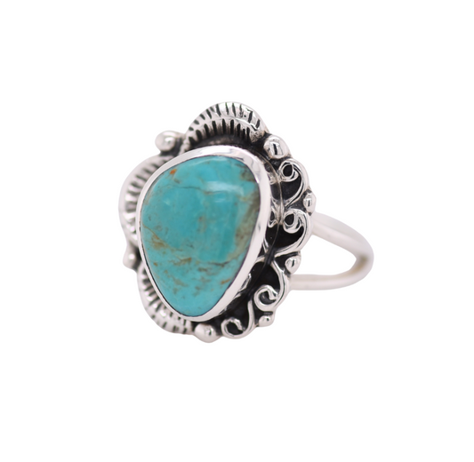Sterling Silver Flower Inspired Turquoise Ring