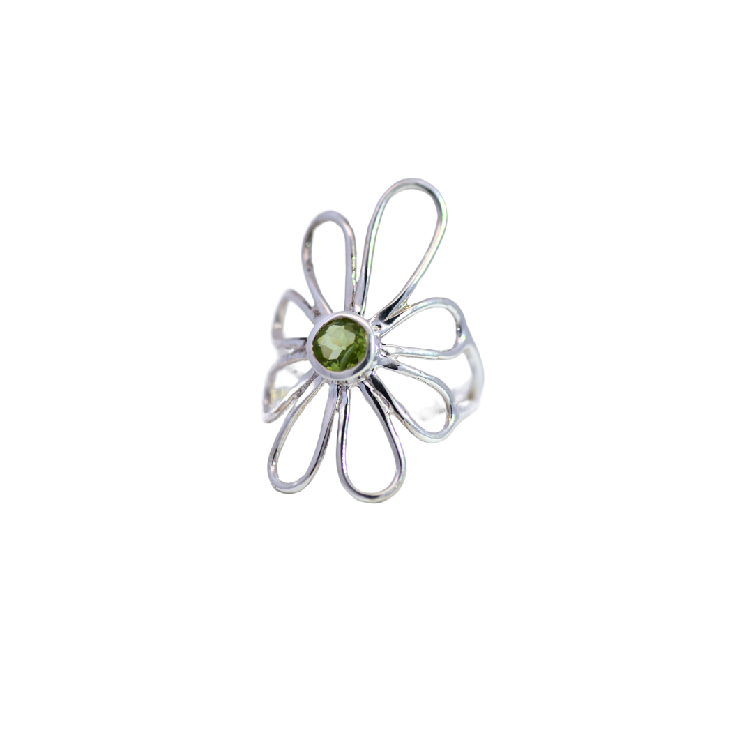 Sterling Silver Curved Flower Gemstone Ring