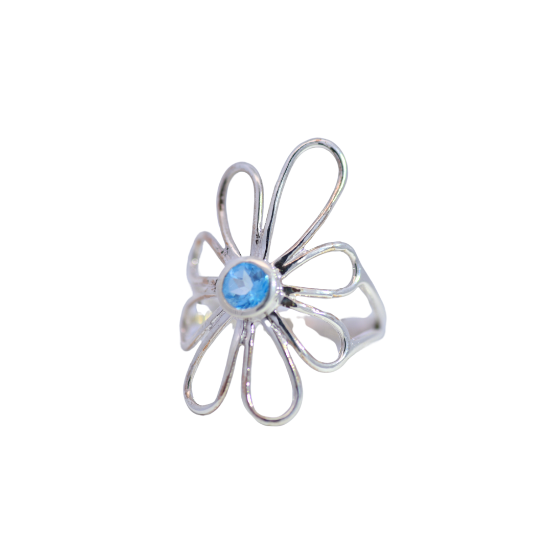 Sterling Silver Curved Flower Gemstone Ring