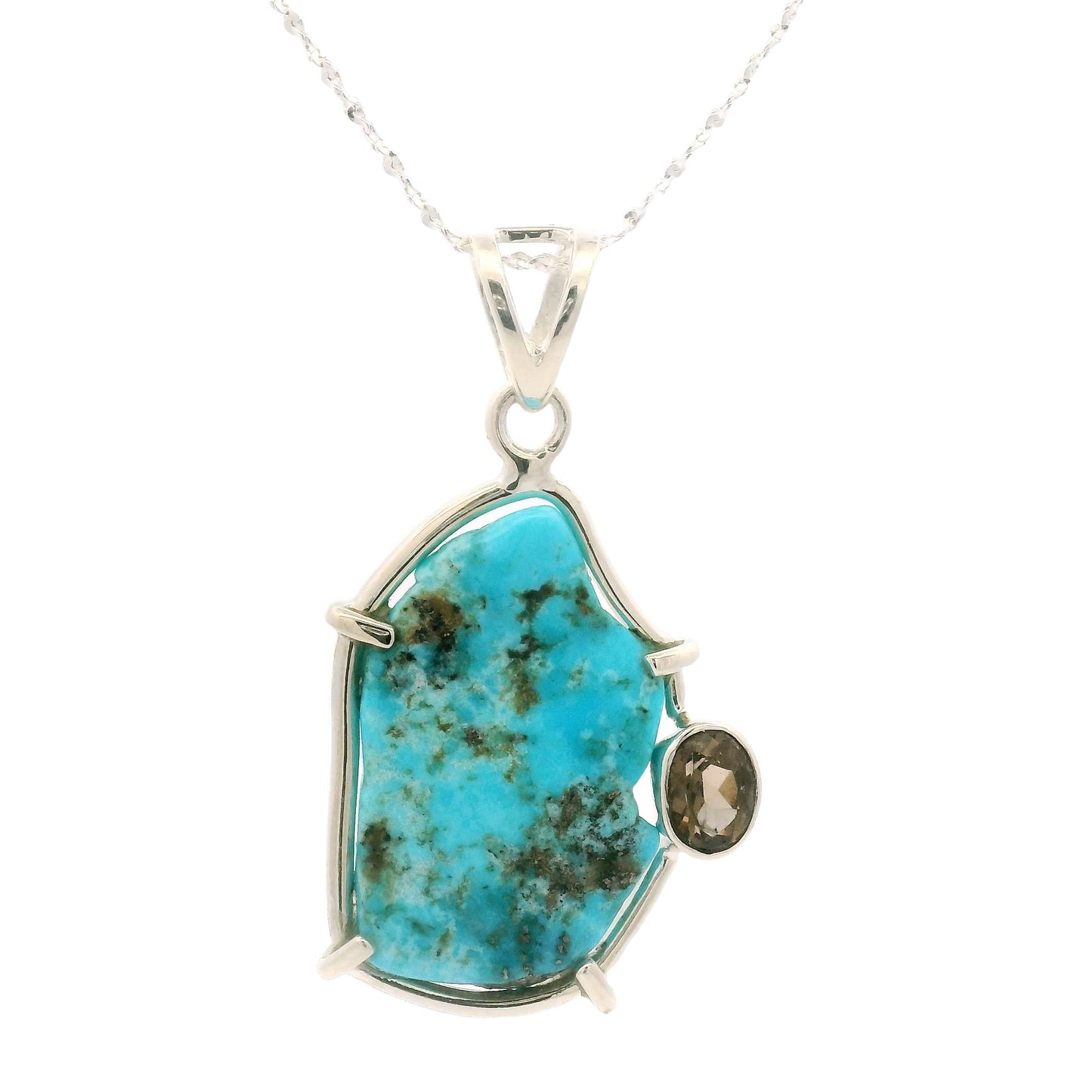 Sterling Silver Framed Turquoise + Smoky Quartz Necklace