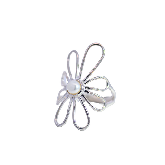 Sterling Silver Curved Flower Gemstone Ring