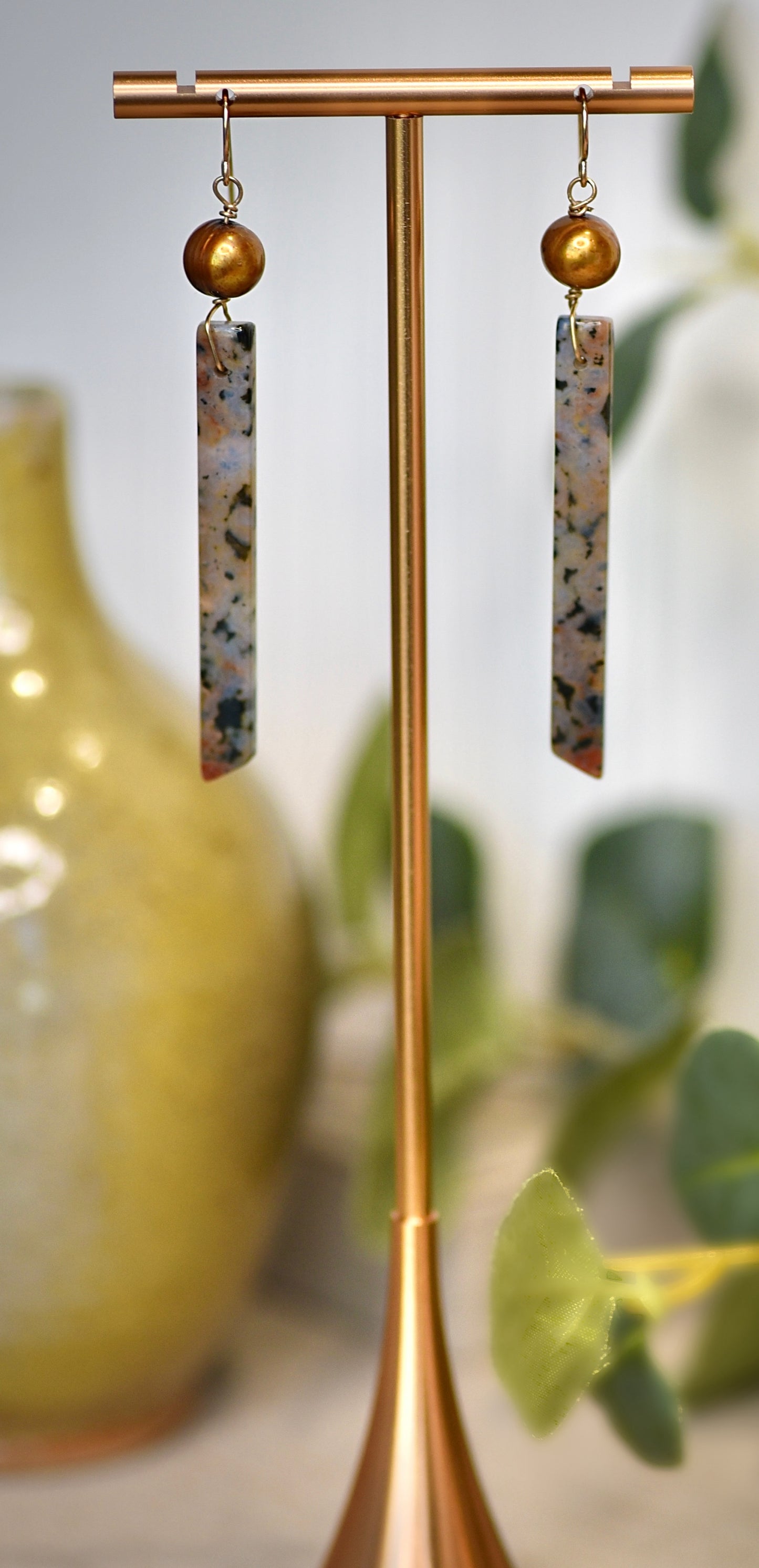 Ocean Jasper + Golden Freshwater Pearl Earrings