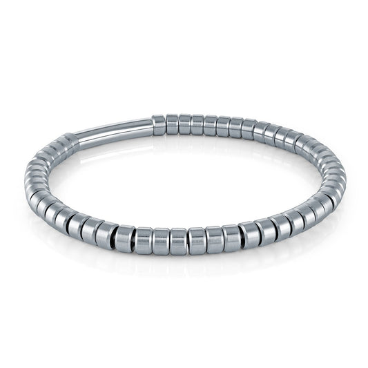 Men's Steel + Brushed Beads Tube Bracelet