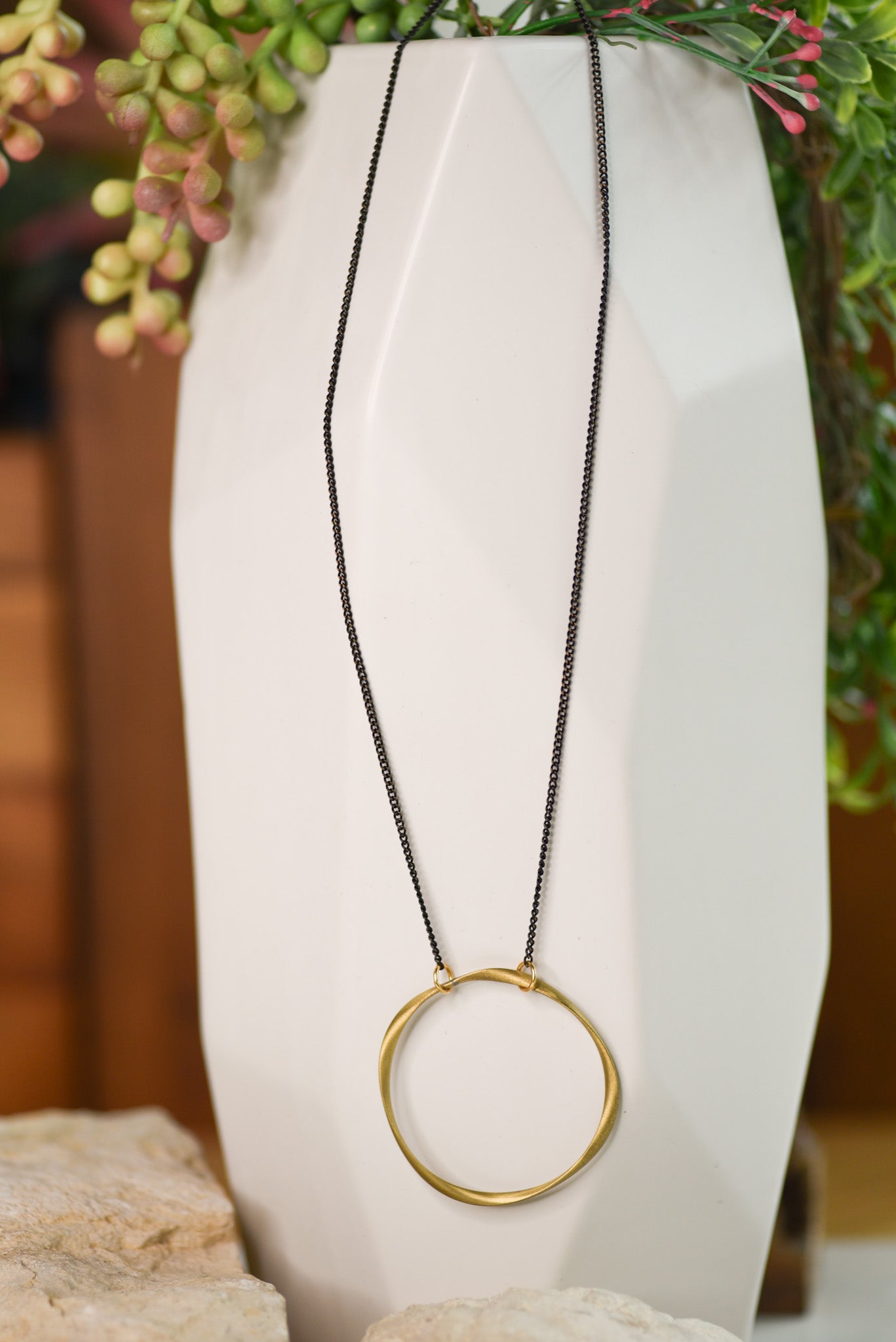 Gunmetal and Gold Hoop Necklace