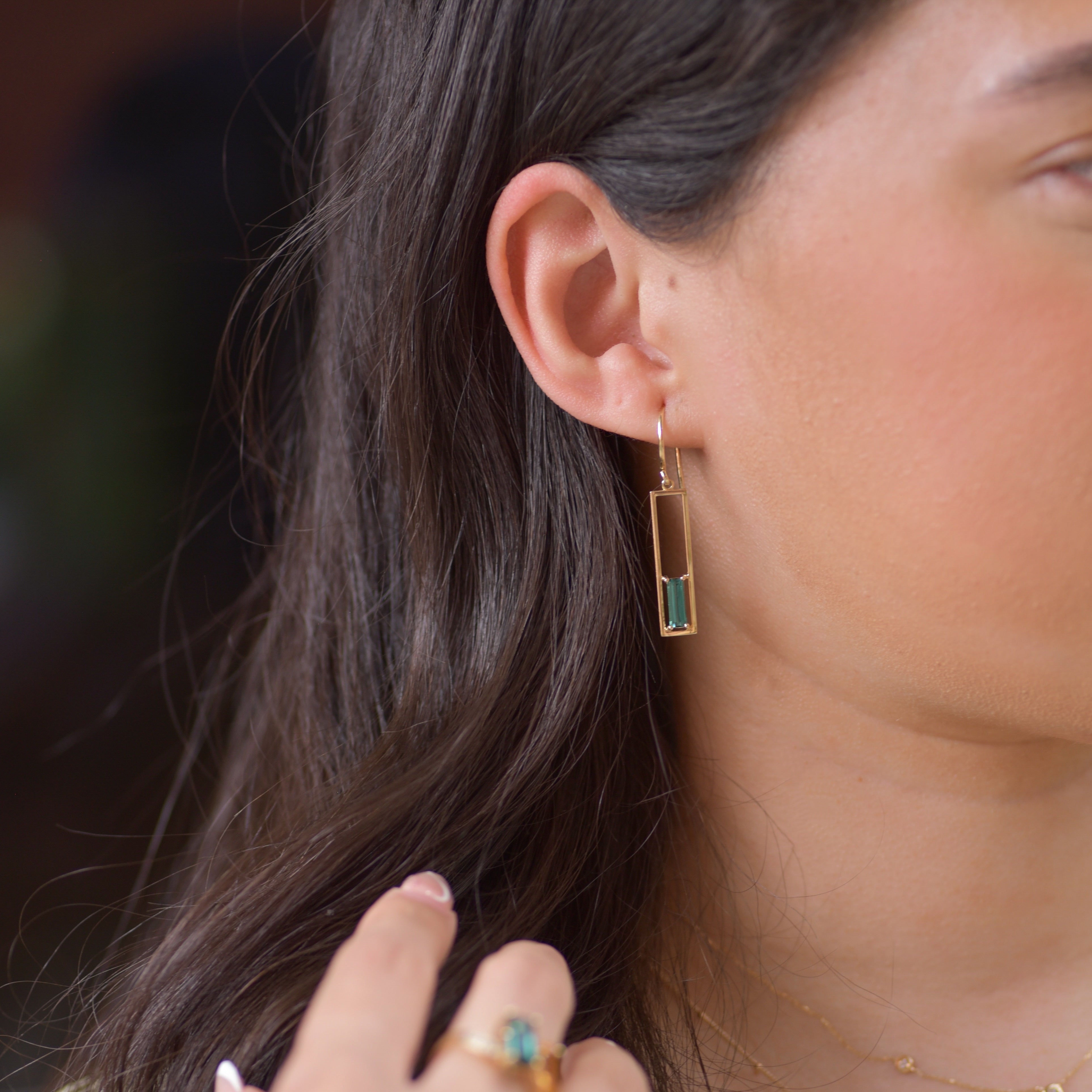 14K Gold Indicolite Tourmaline Earrings Custom Design Waco TX Design House