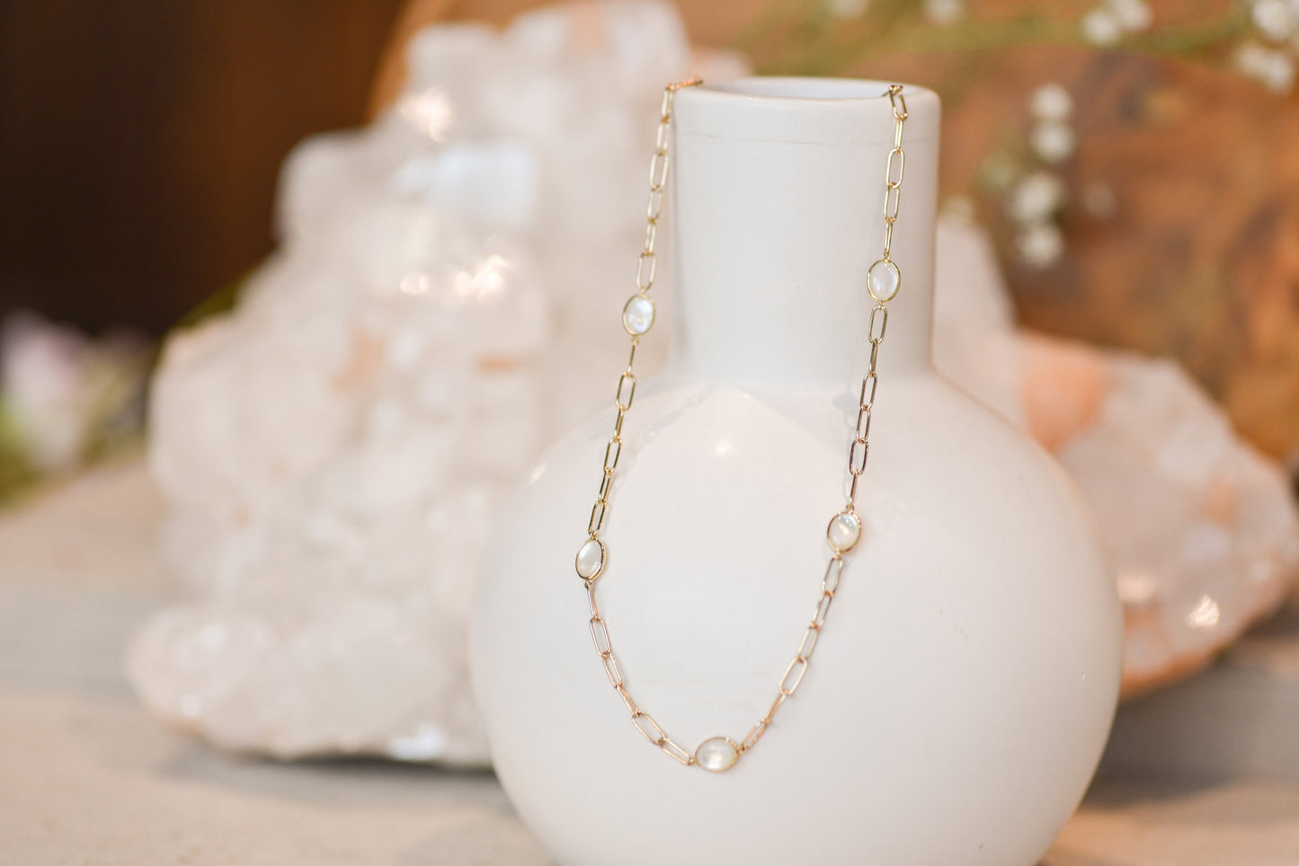 Mother of Pearl Paperclip Necklace