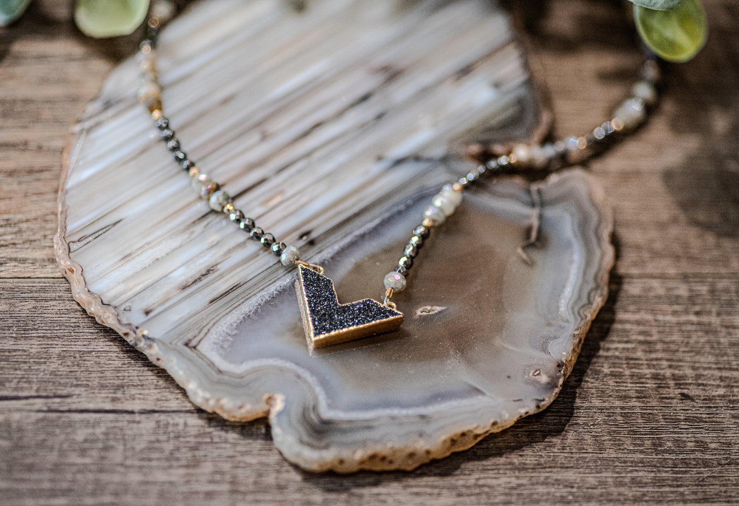 Vermeil Hematite, Labradorite, Moonstone and Druzy Necklace