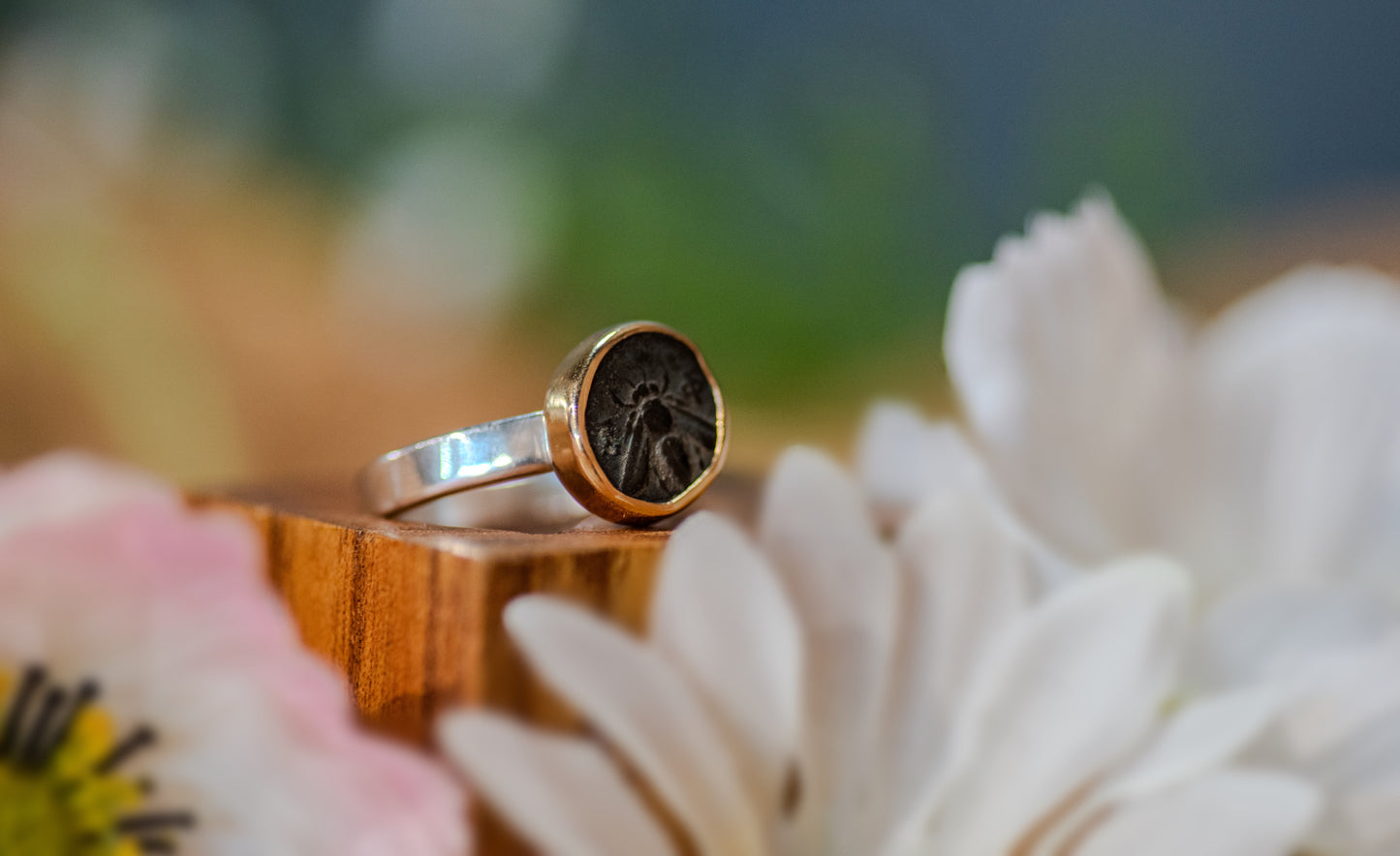 Ancient Greek Bee Coin Two Tone Ring