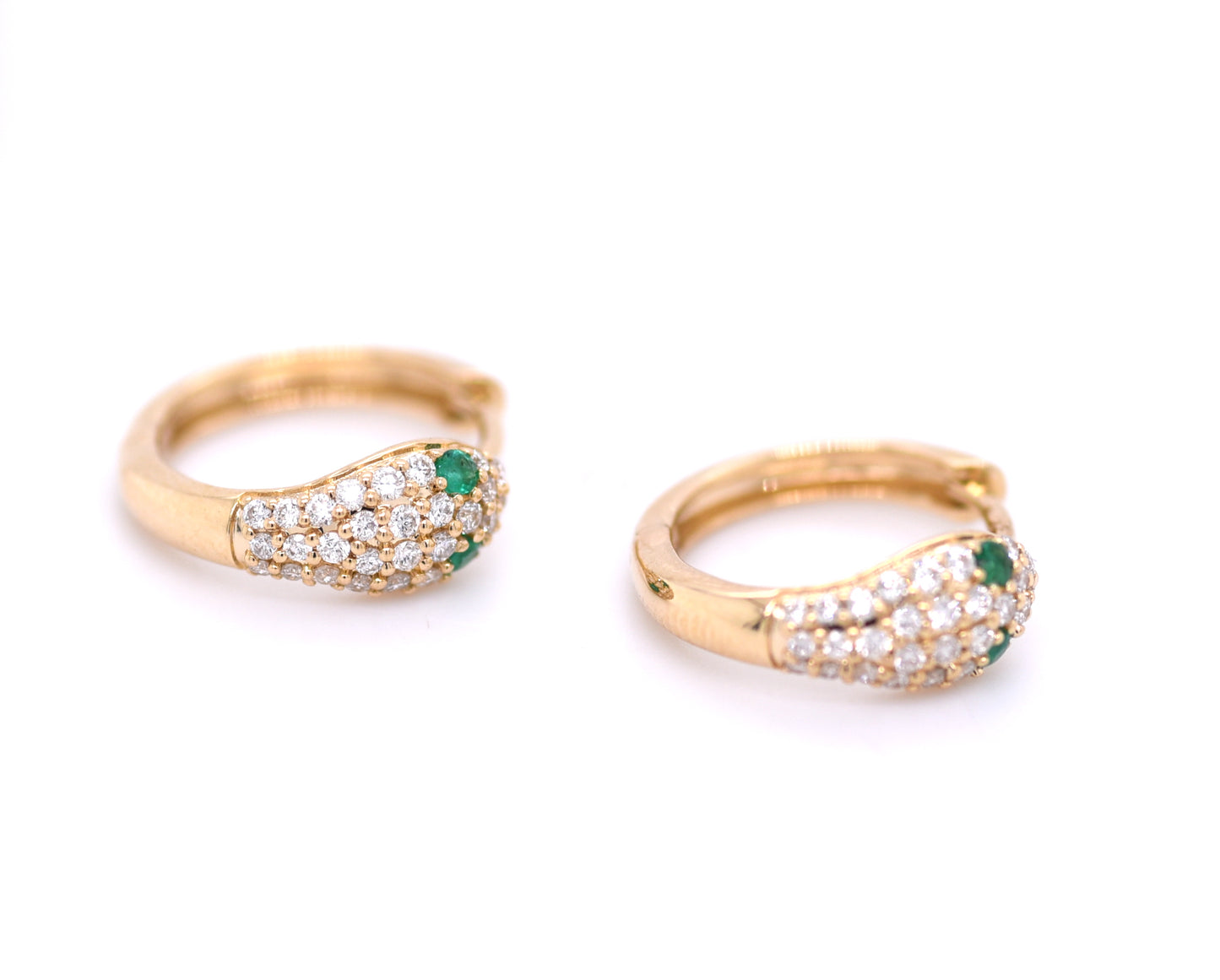 Snake Diamond & Emerald Huggie Earrings