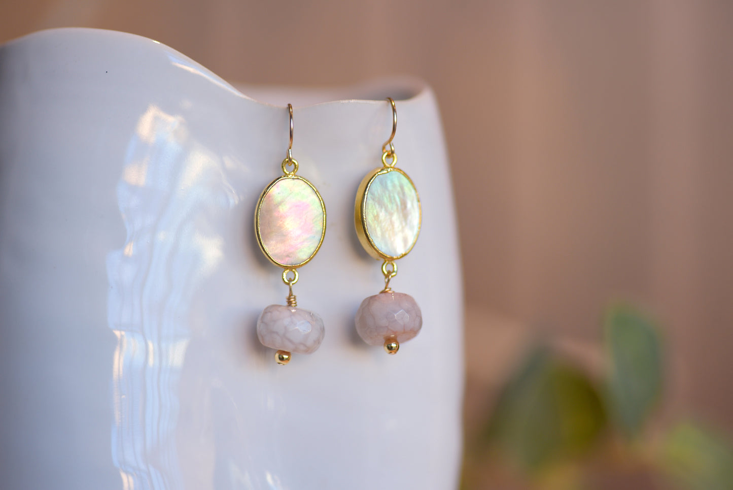 Mother of Pearl + Pink Opal Earrings