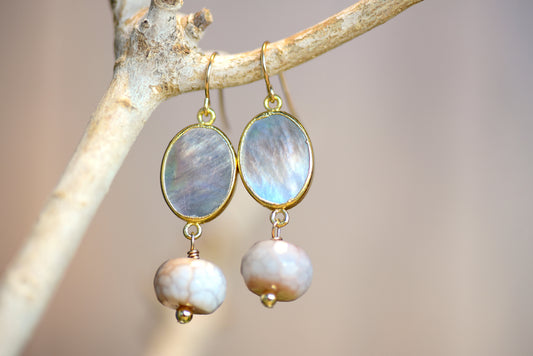 Mother of Pearl + Pink Opal Earrings