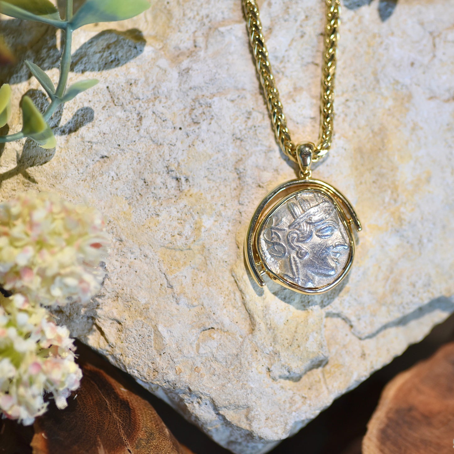 Athena + Owl Ancient Coin Pendant