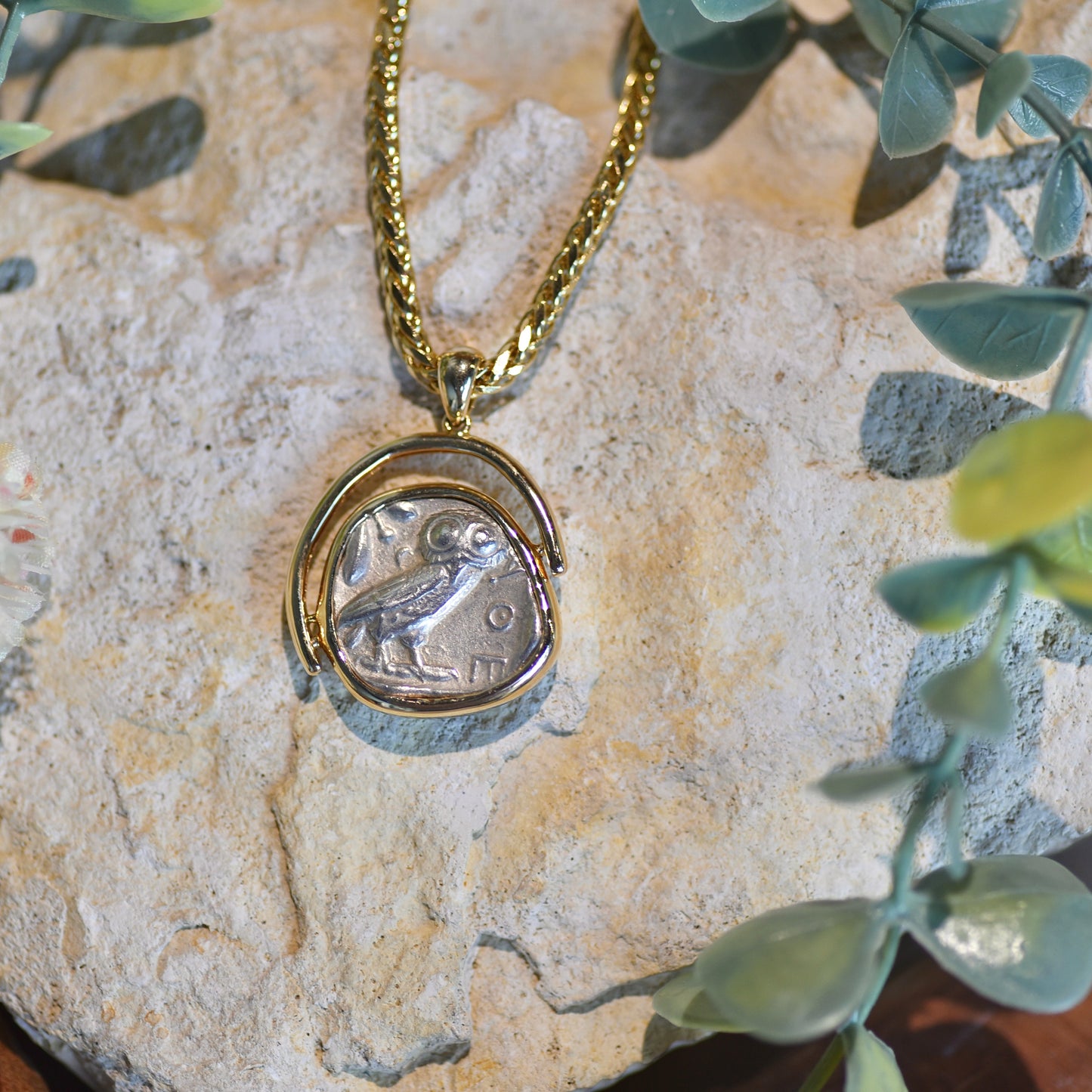 Athena + Owl Ancient Coin Pendant