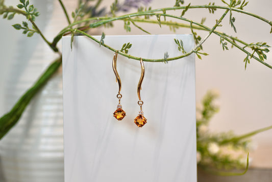 14kt Yellow Gold Citrine & Diamond Drop Earrings