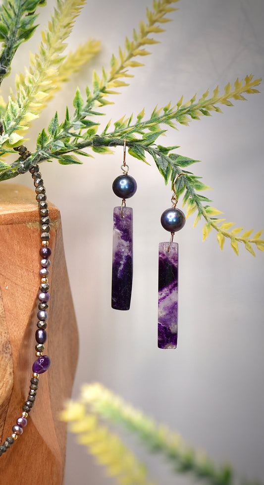 Amethyst + Midnight Freshwater Pearl Earrings