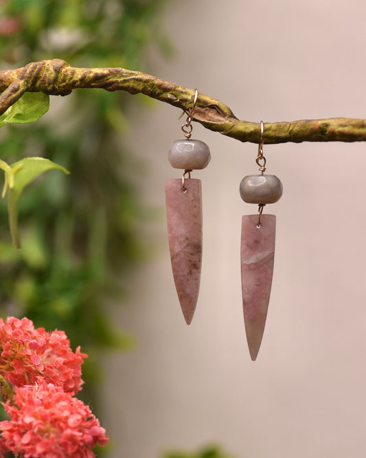 Pink Tourmaline Quartz + Pink Opal Earrings