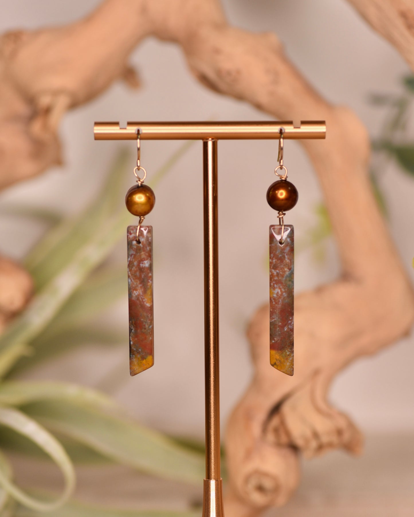 Ocean Jasper + Golden Freshwater Pearl Earrings