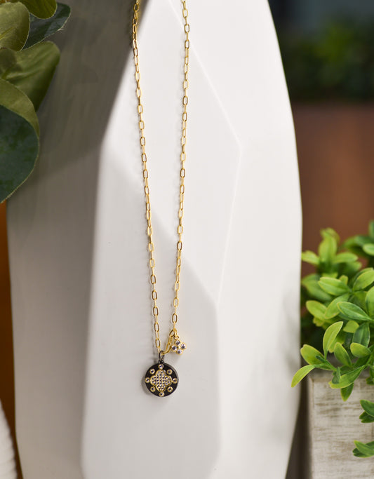 Gunmetal and Gold Reversible Bloom Pendant Necklace