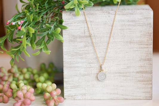 Pave Round Disc Necklace