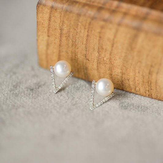 Pearl + Diamond Triangular Studs