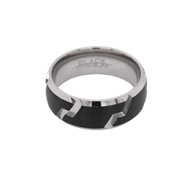 Men's Black Titanium Bold Cut Pattern Band