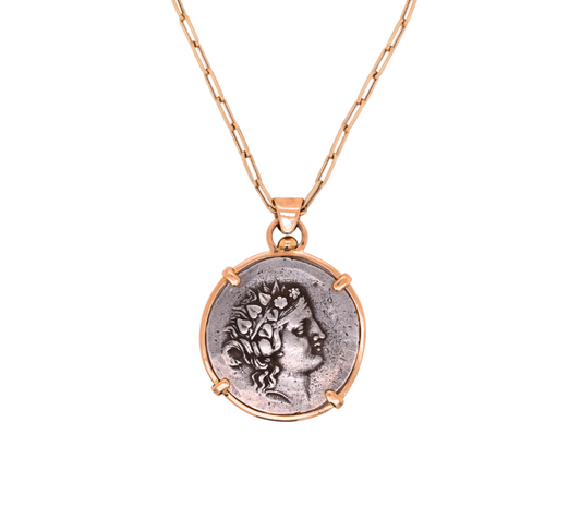 God of Wine Ancient Greek Coin Pendant