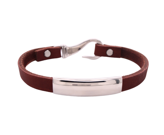 Men's Polished Brown Leather Bracelet