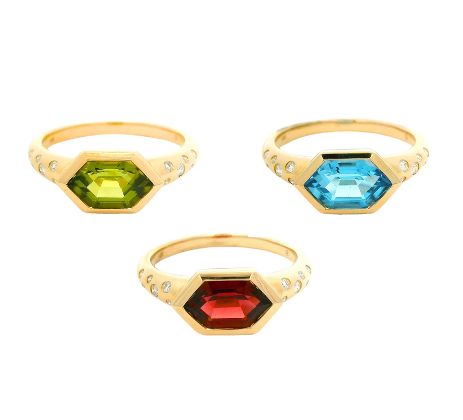 14kt Yellow Gold Hexagon Gemstone Ring