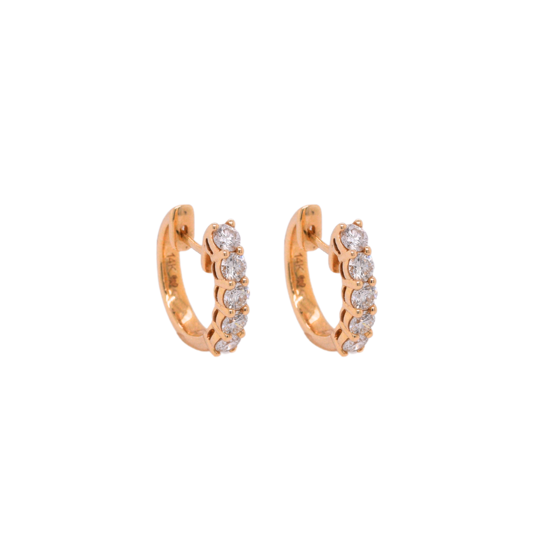 14k Yellow Gold Diamond Hoops