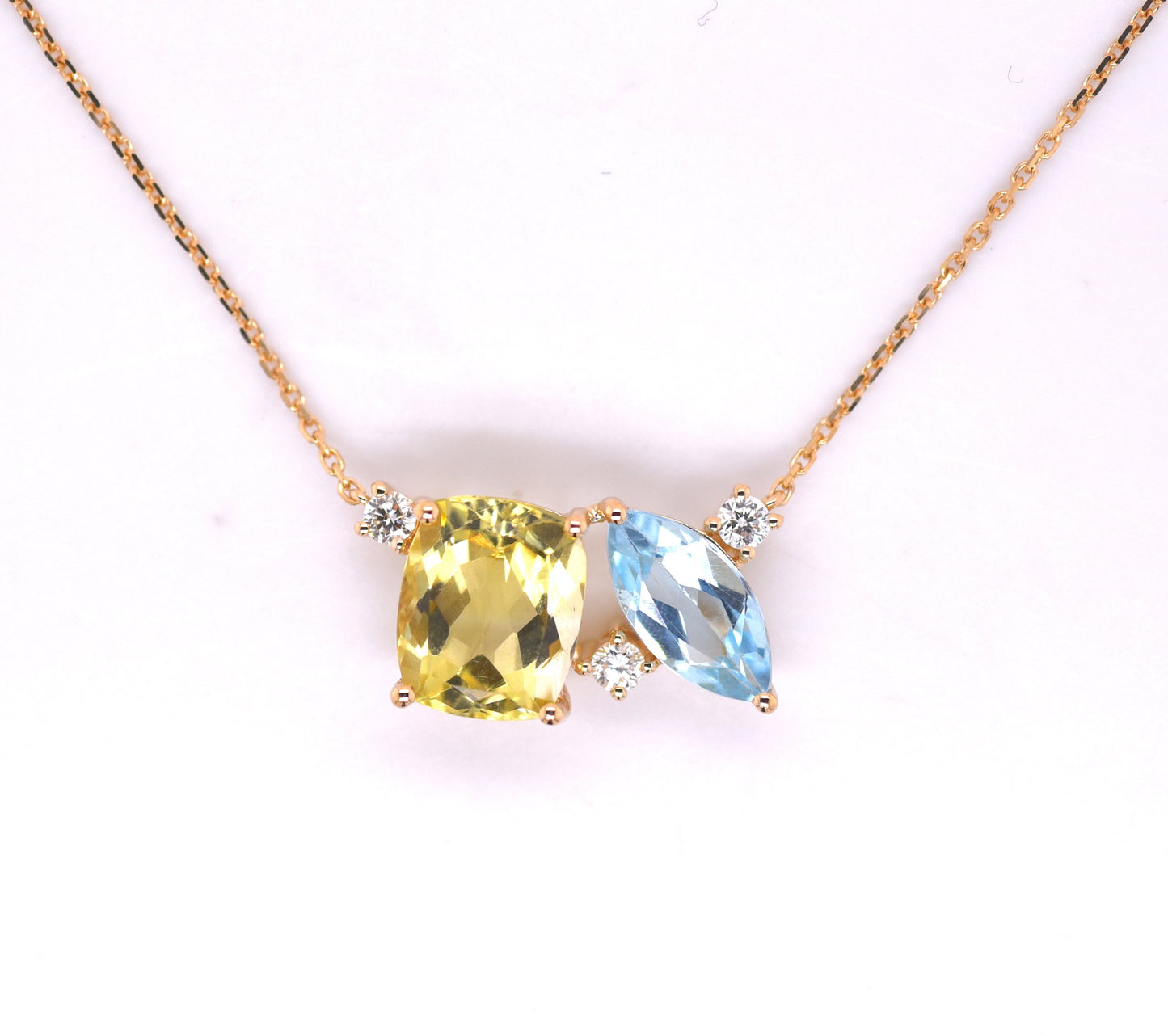 Toi et Moi Necklace - Green Amethyst and Blue Topaz