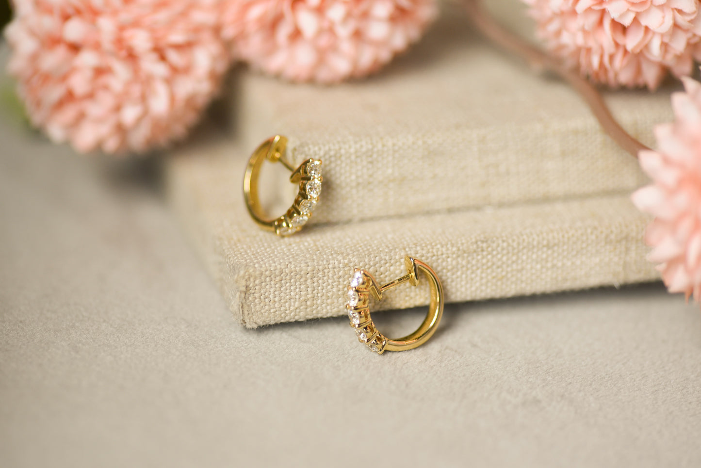 14k Yellow Gold Diamond Hoops