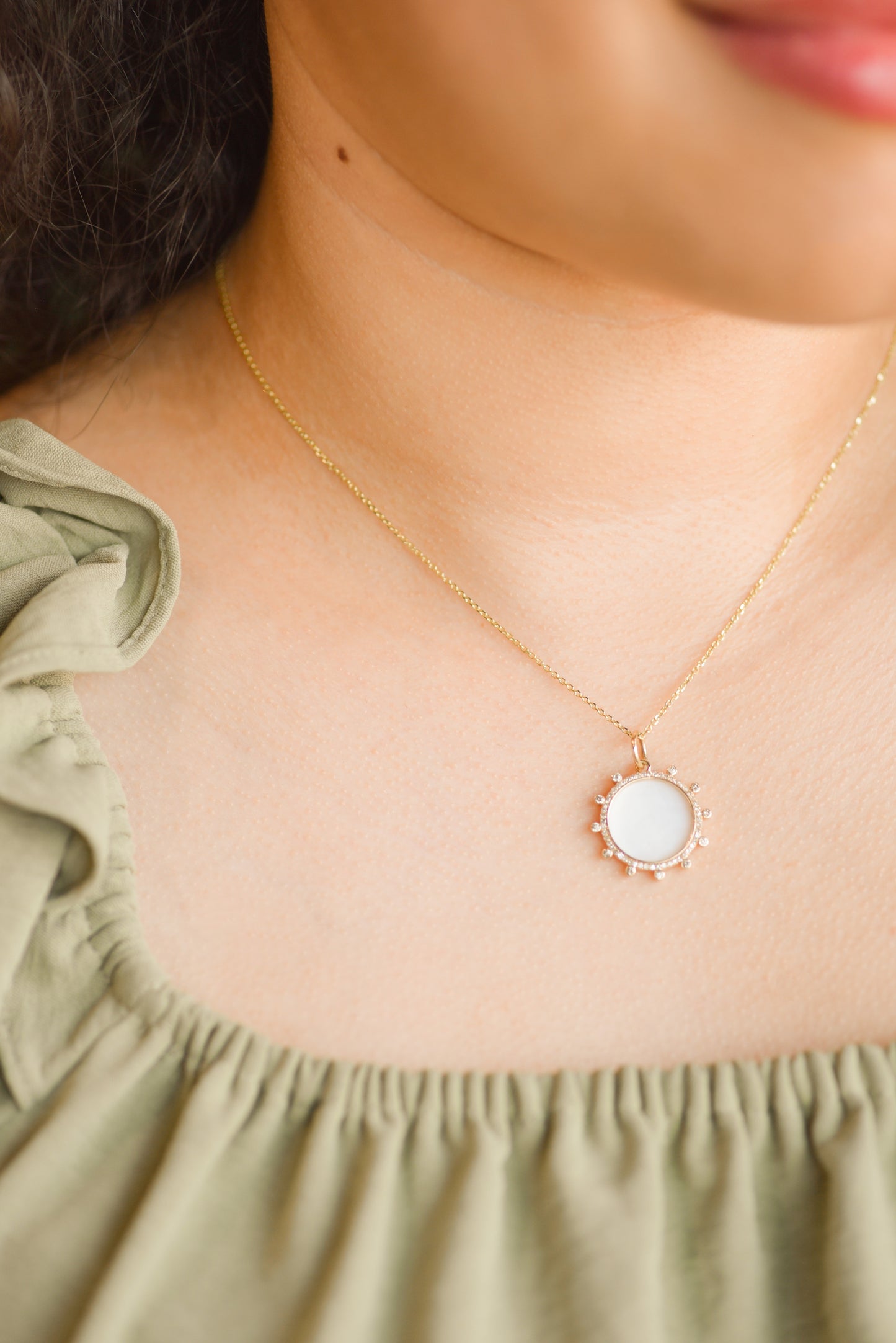 Mother of Pearl and Diamond Circle Necklace
