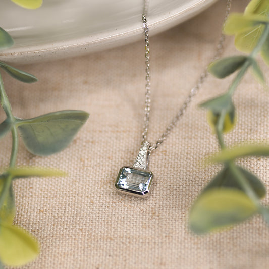 Aquamarine + Diamond Necklace