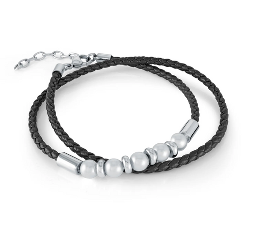 Stainless Steel Swarovski Pearl Leather Bracelet