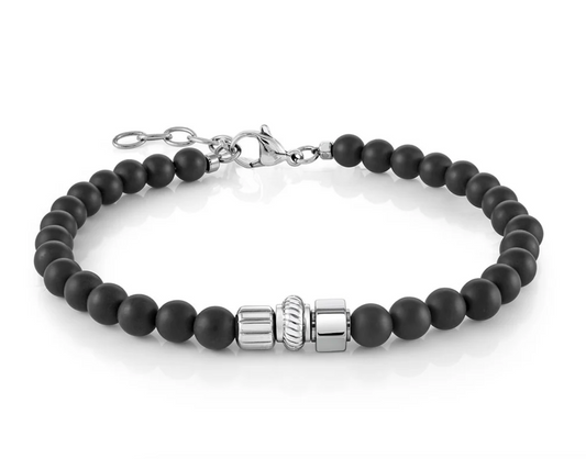 Stainless Steel Black Onyx Beaded Bracelet