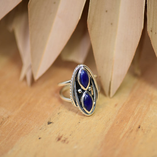 Sterling Silver Double Marquise Lapis Ring